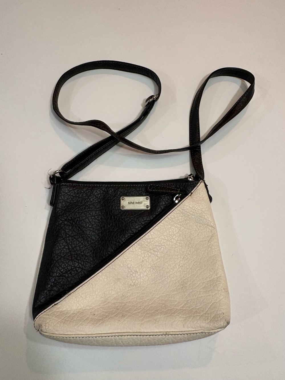 Nine West Black and Cream Diagonal Colorblock Crossbody